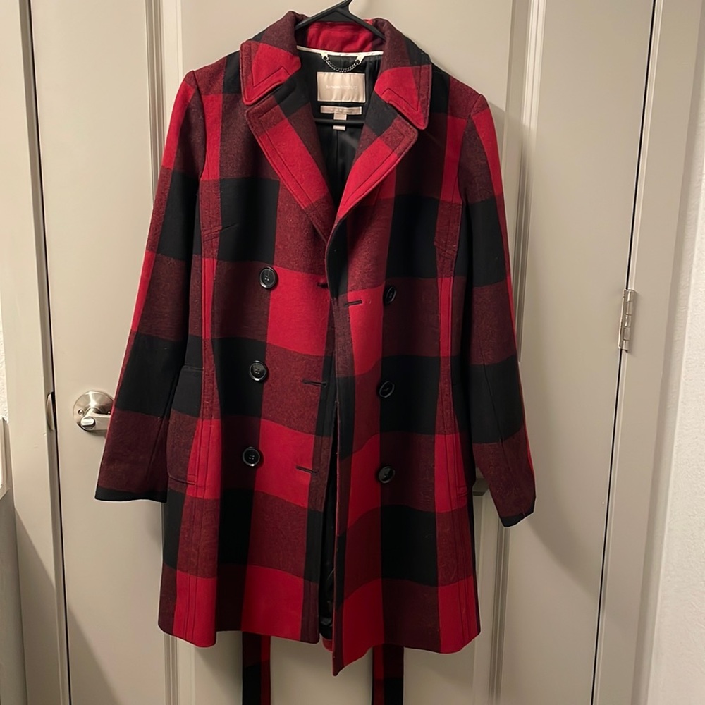 Banana republic red and black plaid pea coat- Small